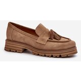 Kesi Zazoo Women's suede loafers with fringes, beige cene