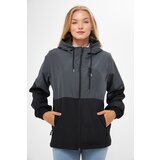 River Club Women's Anthracite-Black Two-tone, Inner Lined Water and Windproof Hooded Raincoat with Pocket. Cene
