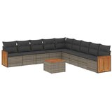  The Living Store Vrtna sedežna garnitura 10-delna z blazinami siv poli ratan - Vrtna Sedežna Garniture, (21458879) | Shoptok.si