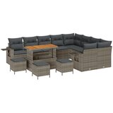 vidaXL 13-dijelni vrtni sofa set s jastučićima, siva poli ratan akacija, 4-dijelni vrtni blagovaonski set s jastučićima, siva poli ratan akacija | shoptok.hr