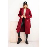 Kesi Włoski Women's suede coat tied at the waist burgundy | Shoptok.si