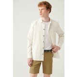 Avva Men's Ecru Plain Three Pockets Linen Jacket Shirt Cene