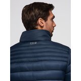 Ombre Men's lightweight jacket of combined materials with hood and decorative quilting - black | shoptok.hr
