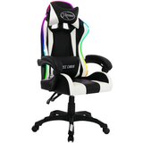 vidaXL racing stol z RGB LED lučkami belo in črno umetno usnje | Shoptok.si