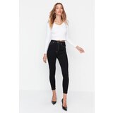 Trendyol Black Contrast Stitched High Waist Skinny Jeans Cene