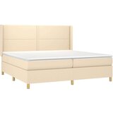  Box spring postelja z vzmetnico LED krem 200x200 cm blago, (20999317) | Shoptok.si