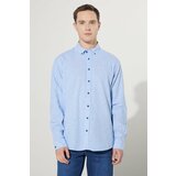 ALTINYILDIZ CLASSICS Men's Blue Comfort Fit Comfy Cut Buttoned Collar Linen Shirt. Cene
