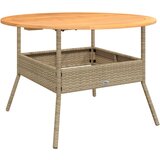 The Living Store Vrtna miza z leseno mizno ploščo bež Ø110x71 cm poli ratan - Vrtna Miza, (21460283) | Shoptok.si
