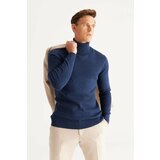 AC&Co / Altınyıldız Classics Men's Indigo Recycle Standard Fit Regular Cut Full Turtleneck Cotton Jacquard Knitwear Sweater. Cene'.'