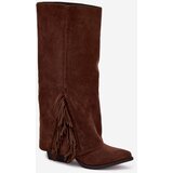 Boto Women's Slip-On Cowboy Boots With Heels And Fringes Brown Zalia | ePonuda.com