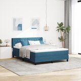 vidaXL Box Spring Postelja z Blazino Temno Modra 140x200 cm Žamet | Shoptok.si