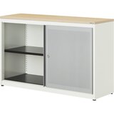 mauser Omara z drsnimi vrati, akustični učinek, plošča iz umetne mase, VxŠxG 830 x 1200 x 432 mm, 1 polica, čista bela / aluminijasto siva / javor | Shoptok.si