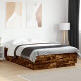 Maison Chic Posteljni okvir - Dvoposteljna postelja - Zakonska postelja z LED lučkami dim. hrast 160x200 cm inž. les, (21695670) | Shoptok.si