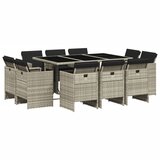 vidaXL Vrtna jedilna garnitura 11-delna z blazinami sv. siv PE ratan, (21165432) | Shoptok.si