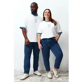 Trendyol Curve Ecru Unisex Oversize Comfortable 100% Cotton Couple Knitted T-Shirt