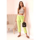 Kesi Włoski Women's linen cotton pants with a belt bright green | Shoptok.si