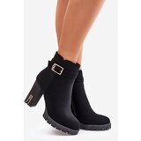 Boto Leather Ankle Boots With Buckle On Heel Black Eftane | Shoptok.si