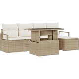 vidaXL 6-dijelni set za baštensku sofu s jastučićima Bež Poli Ratan, 2-sjedalna baštenska sofa s jastučićima Bež Poli Ratan | shoptok.hr