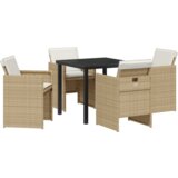 vidaXL 5-dijelni set za večeru u vrtu s jastučićima Bež Poli Ratan, vrtni stol Crna 80x80x73 cm kaljeno staklo | shoptok.hr