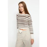 Trendyol Ecru Crew Neck Striped Knitwear Sweater Cene