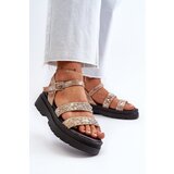 FB2 Women's Embellished Sandals Eco Leather Gold-Beige Arcida | Shoptok.si