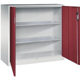 C+P Delavniška stranska omarica s krilnimi vrati, VxŠxG 1200 x 1200 x 500 mm, svetlo sive / rubinasto rdeče barve | Shoptok.si