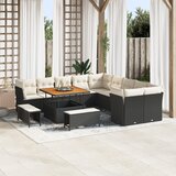 vidaXL 13-delni vrtni kavčni set z blazinami črn poli ratan acacia | Shoptok.si