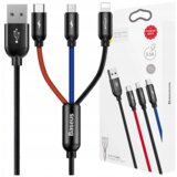 Baseus KABEL PRZEWÓD 3W1 USB-MICRO USB/LIGHTNING/USB-C 3.5A 0,3M CZARNY, (21980539) | Shoptok.si