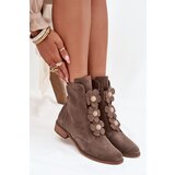 Zazoo Suede Women's Ankle Boots with Decorative Flowers 3085 Dark Beige | shoptok.hr