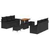 vidaXL 9-dijelni set vrtnog namještaja s jastučićima Crna poly rattan akacija, 2-sjedalna vrtna sofa s prostorom za pohranu i jastučićima Crna poly rattan, 3-dijelni set vrtnih stolica s jastučićima Crna poly rattan akacija Cijene