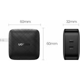 Ugreen Zidni punjač (70867) - 2x USB-C, PD, GaN 66W, 3.3A - crni | Eponuda.ba