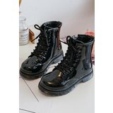 Kesi Children's patent leather ankle boots with zipper, Black Tibbie Cene