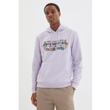Trendyol lilac men regular fit long sleeve hooded printed sweatshirt Cene