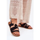 Boto Women's sandals on flat heels with golden studs black Zanira | ePonuda.com