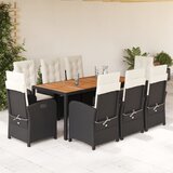  9-dijelni vrtni blagovaonski set s jastucima crni od poliratana Crna Dužina stola 190 cm | shoptok.hr
