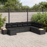 vidaXL 8 delni vrtni kavč set z blazinami črn poli ratan akacija | Shoptok.si