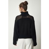  Women's Black Turtleneck Sweater With Openwork Knitwear | shoptok.hr