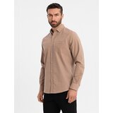 Ombre Men's linen shirt with classic collar and pockets REGULAR FIT - light brown | shoptok.hr