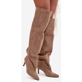 Boto Women's high heel slip-on beige boots Mavilla | shoptok.hr