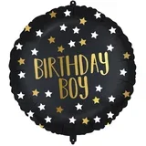 Rođendanski folija balon – s natpisom Birthday Boy, crno-zlatni sa zvjezdicama, 46 cm