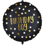 Procos Rojstnodarski folija balon – z napisom Birthday Boy, črno-zlata zvezdasta, 46 cm | Shoptok.si