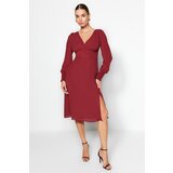 Trendyol Claret Red Midi Dress with Corsage Detailed and a Slit | Shoptok.si