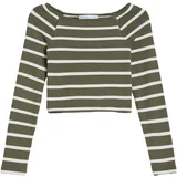 Bershka Majica temno zelena / bela