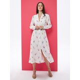 Sinsay Košulja-haljina midi s viskozom i dodatkom lana s cvjetnim printom | shoptok.hr