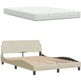 vidaXL Postelja z vzmetnico krem 120x200 cm blago | Shoptok.si
