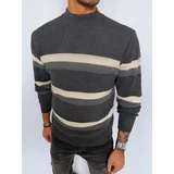 DStreet Men's striped turtleneck sweater, dark grey
