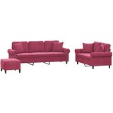 vidaXL 3-dijelni set sofa s jastucima crvena boja vina baršunasti | shoptok.hr