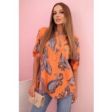 Kesi Włoski Women's cotton blouse with decorative print and rolled-up sleeves orange Cijene