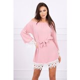 Kesi Dress with lace with a tie at the waist dark pink | shoptok.hr