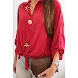 Kesi Włoski Women's shirt with viscose, featuring decorative buttons and collar, light burgundy | shoptok.hr